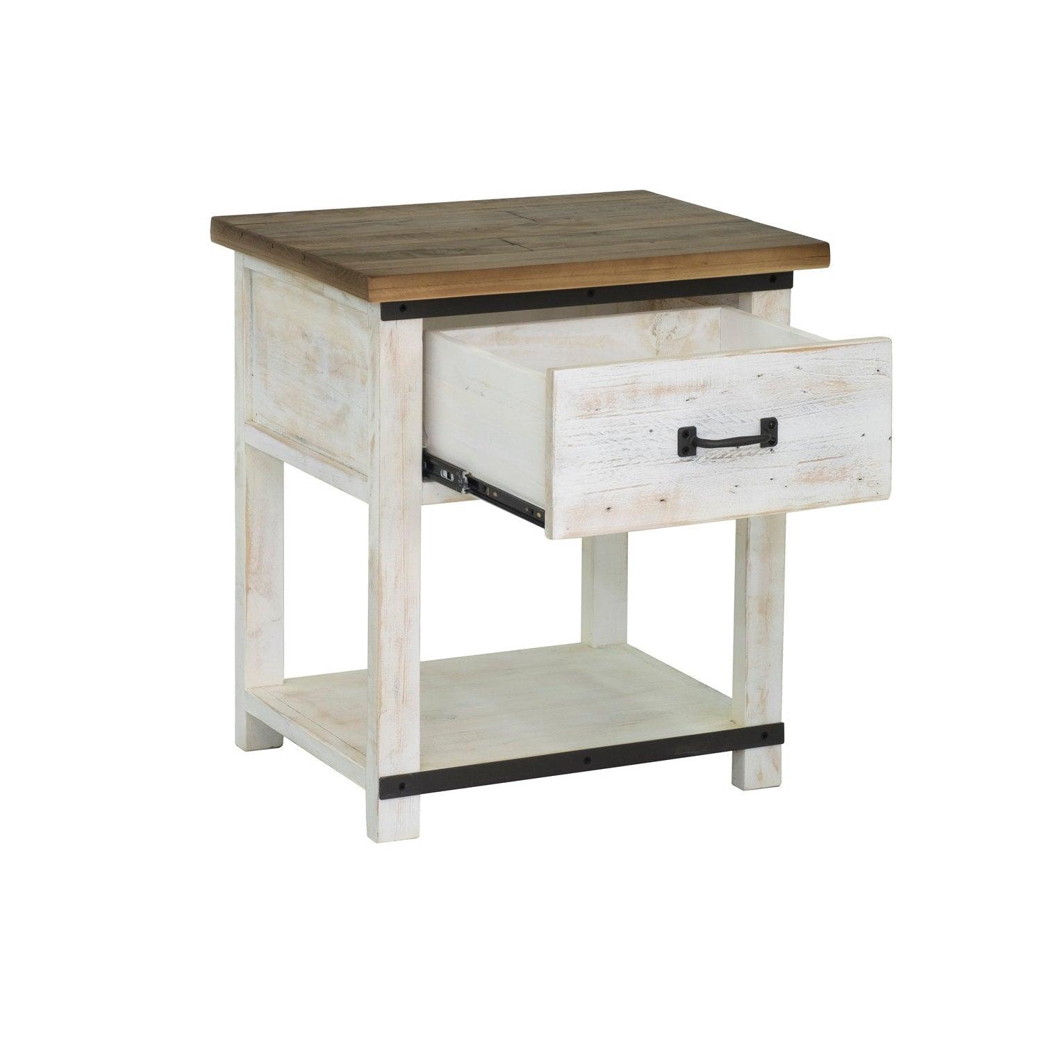 Two-Tone White Reclaimed Wood Provence Nightstand - Sideboards and Things Accents_Two Tone, Brand_LH Imports, Color_White, Features_Repurposed Materials, Features_With Drawers, Features_With Shelves, Finish_Natural, Finish_Rustic, Materials_Reclaimed Wood, Materials_Wood, Nightstands, Wood Species_Pine