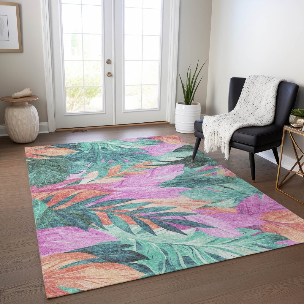 LOOMLAN Rugs Twystra Teal Washable Indoor-Outdoor Rug