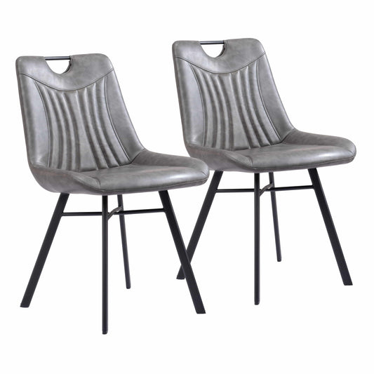 Tyler Dining Chair (Set of 2) Vintage Gray - Sideboards and Things Back Type_With Back, Brand_Zuo Modern, Color_Black, Color_Gray, Depth_20-30, Finish_Powder Coated, Height_30-40, Materials_Metal, Materials_Upholstery, Materials_Wood, Metal Type_Steel, Number of Pieces_2PC Set, Product Type_Dining Height, Upholstery Type_Leather, Upholstery Type_Vegan Leather, Width_20-30, Wood Species_Plywood