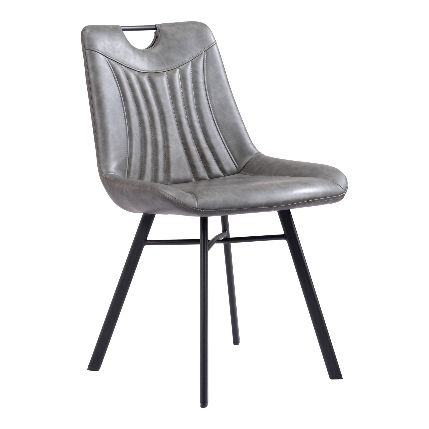 Tyler Dining Chair (Set of 2) Vintage Gray - Sideboards and Things Back Type_With Back, Brand_Zuo Modern, Color_Black, Color_Gray, Depth_20-30, Finish_Powder Coated, Height_30-40, Materials_Metal, Materials_Upholstery, Materials_Wood, Metal Type_Steel, Number of Pieces_2PC Set, Product Type_Dining Height, Upholstery Type_Leather, Upholstery Type_Vegan Leather, Width_20-30, Wood Species_Plywood