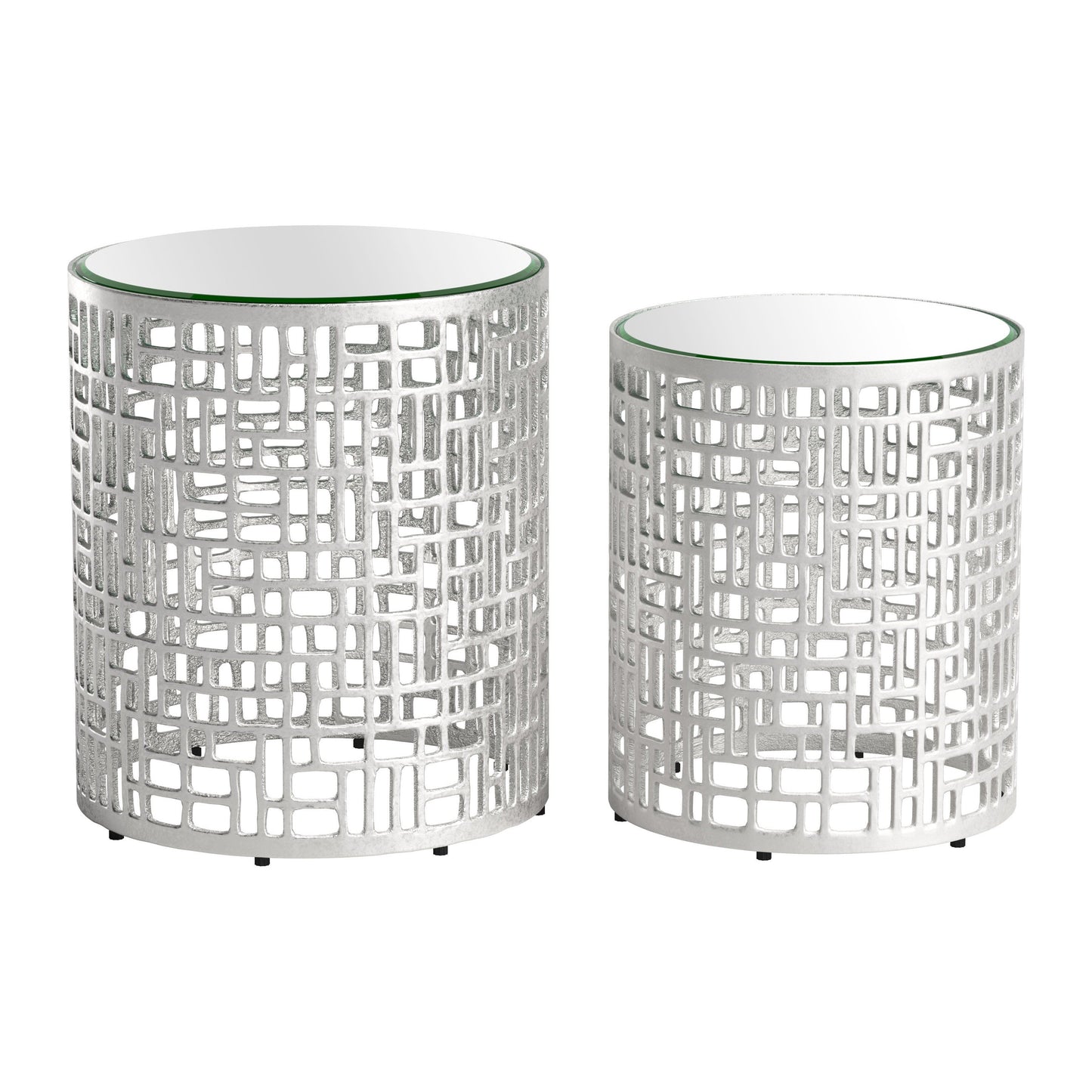 Reden Glass and Aluminum Round Side Table Set (2-Piece)