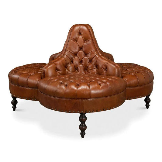 Sarreid Unique Curved Leather Lobby Sofa