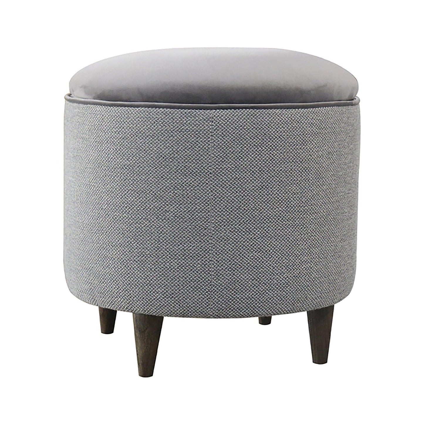 Upholstered Round Grey Ottoman with Storage - Sideboards and Things Brand_LH Imports, Color_Gray, Features_With Storage, Materials_Upholstery, Product Type_Ottoman, Product Type_Stool, Shape_Round, Upholstery Type_Linen