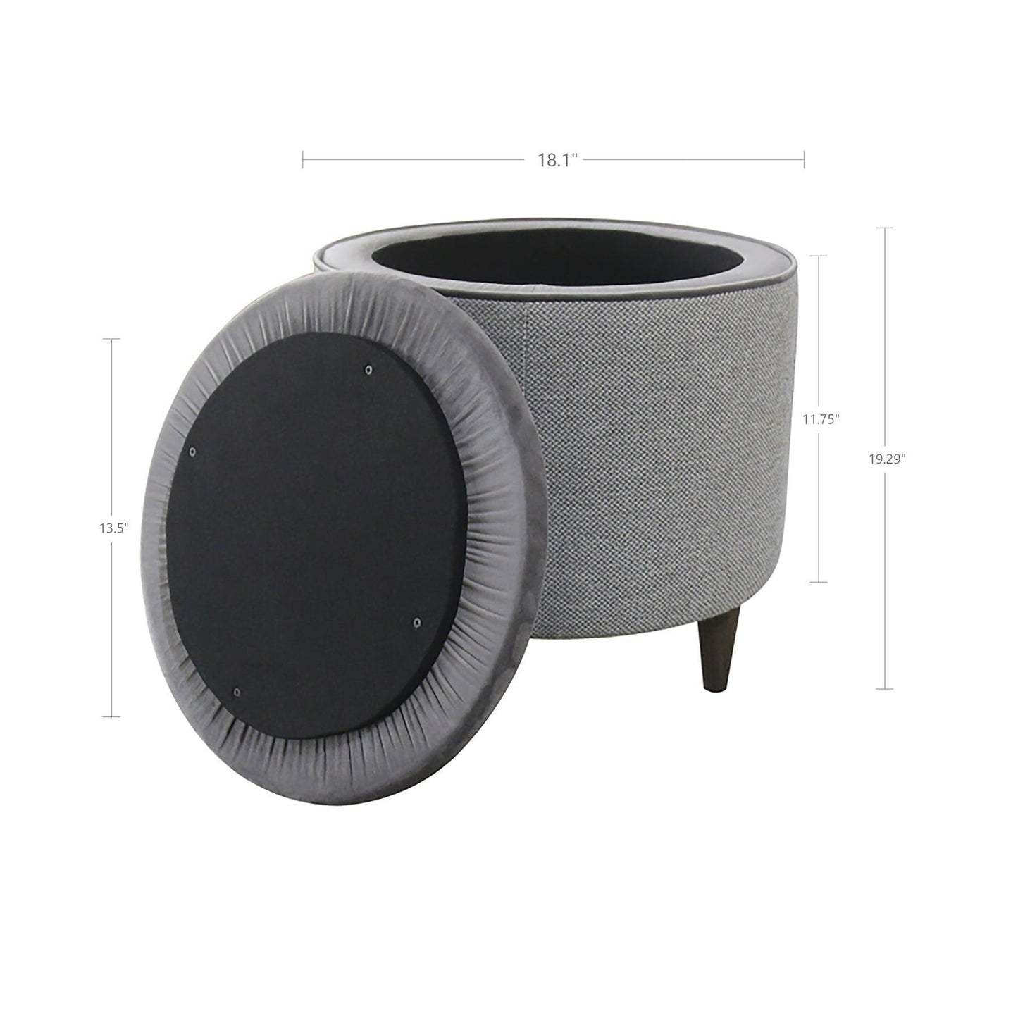 Upholstered Round Grey Ottoman with Storage - Sideboards and Things Brand_LH Imports, Color_Gray, Features_With Storage, Materials_Upholstery, Product Type_Ottoman, Product Type_Stool, Shape_Round, Upholstery Type_Linen