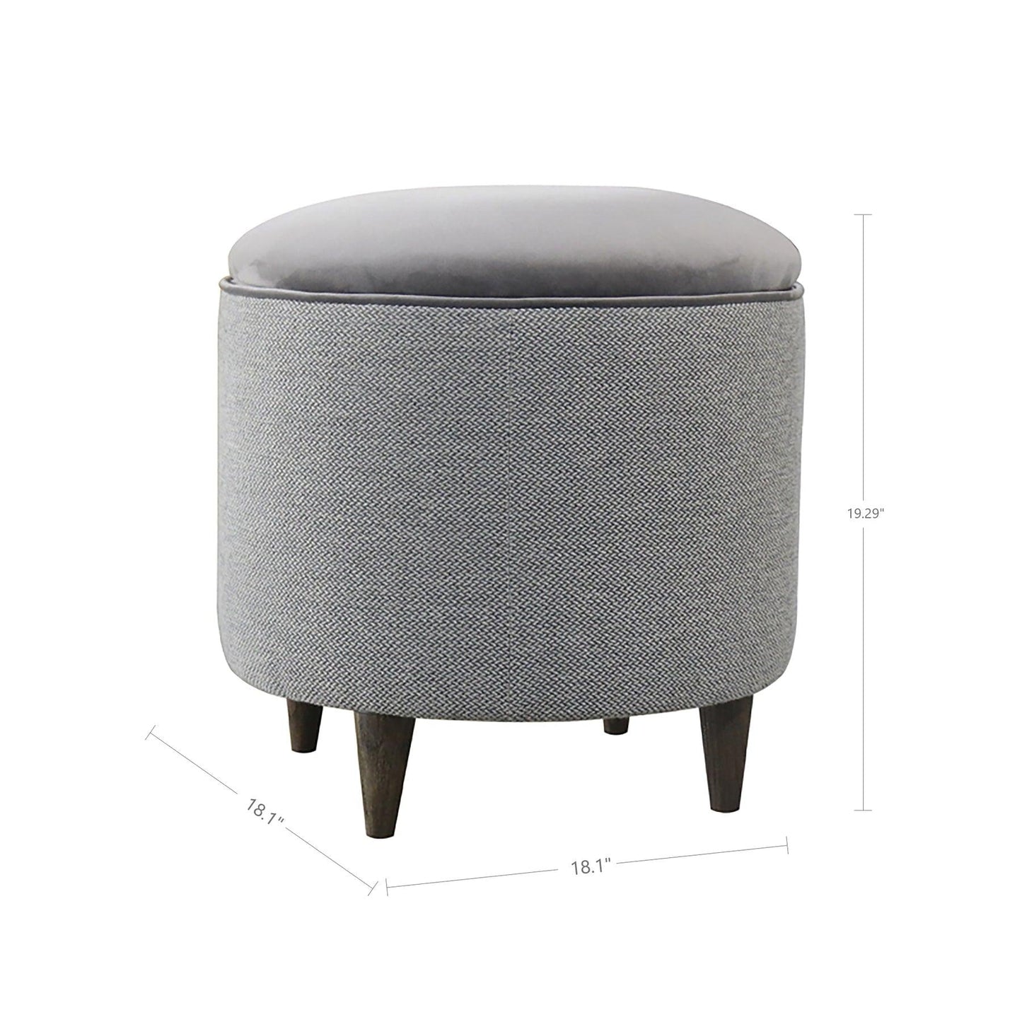 Upholstered Round Grey Ottoman with Storage - Sideboards and Things Brand_LH Imports, Color_Gray, Features_With Storage, Materials_Upholstery, Product Type_Ottoman, Product Type_Stool, Shape_Round, Upholstery Type_Linen