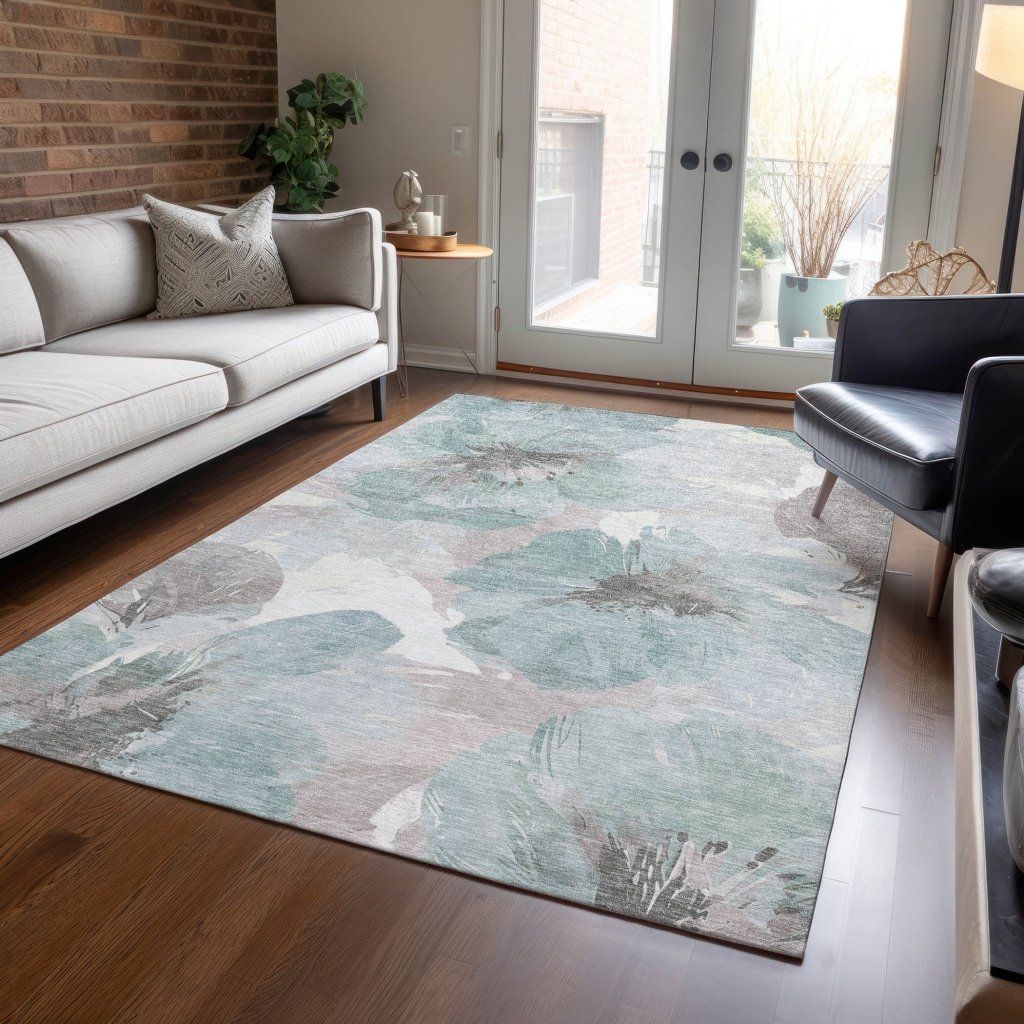 LOOMLAN Rugs Valtoria Blue Washable Indoor-Outdoor Rug