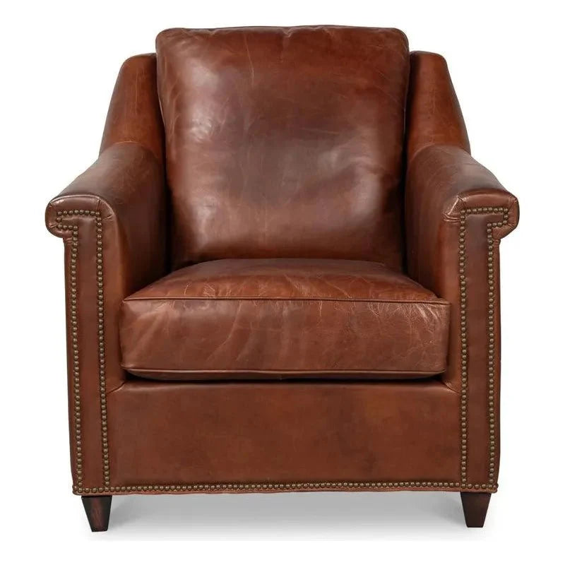 Vandike Leather Upholstery Stylish Armchair - LOOMLAN - Sarreid - Club Chairs