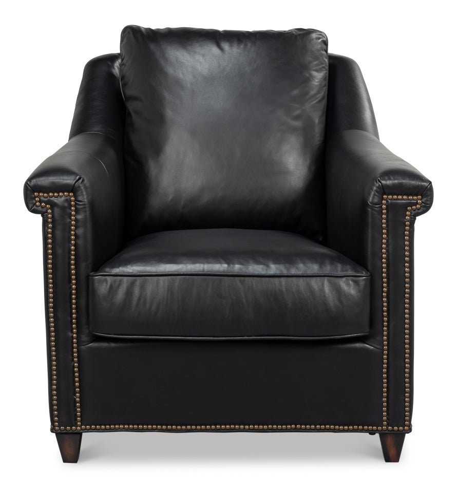 Sarreid Vandike Onyx Black Leather Arm Chair