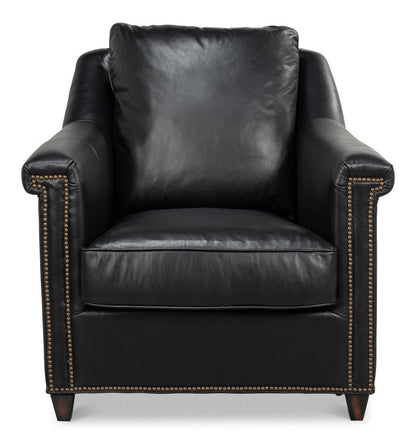 Sarreid Vandike Onyx Black Leather Arm Chair