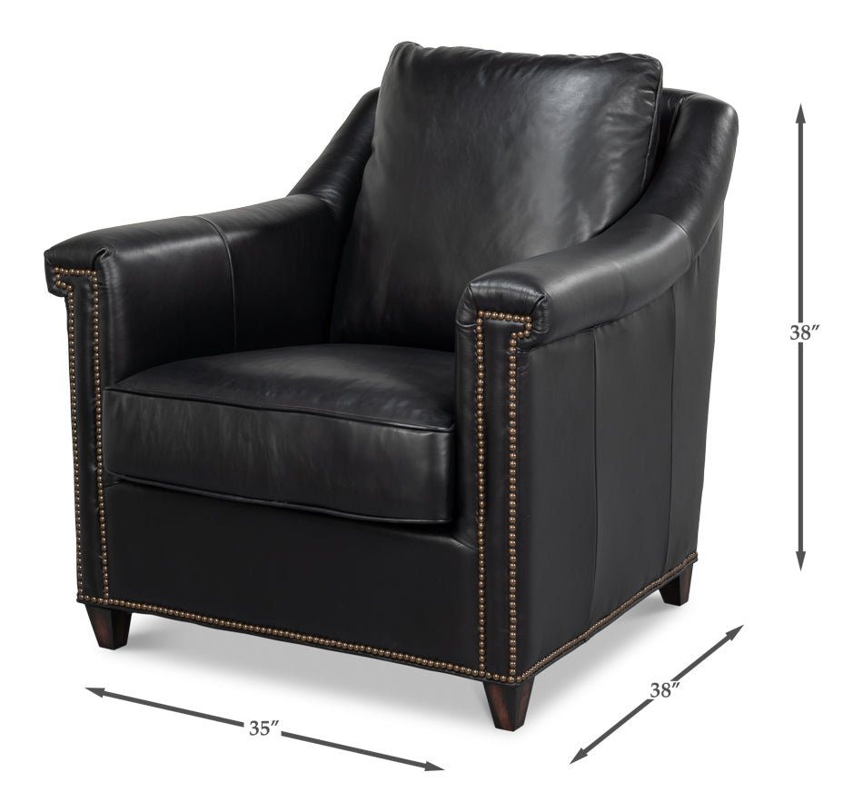 Sarreid Vandike Onyx Black Leather Arm Chair