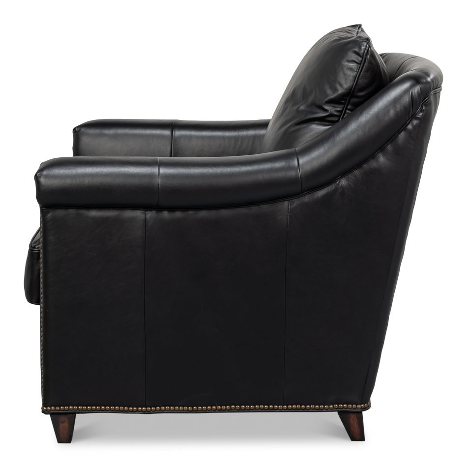 Sarreid Vandike Onyx Black Leather Arm Chair