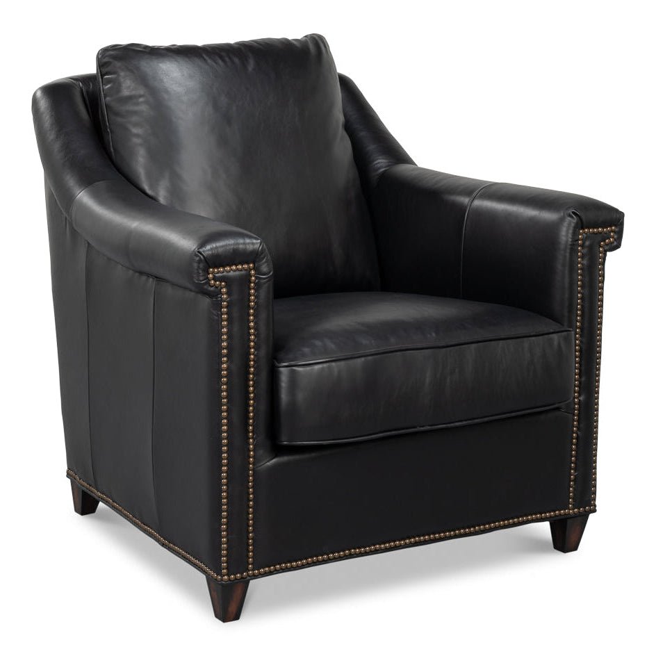 Sarreid Vandike Onyx Black Leather Arm Chair