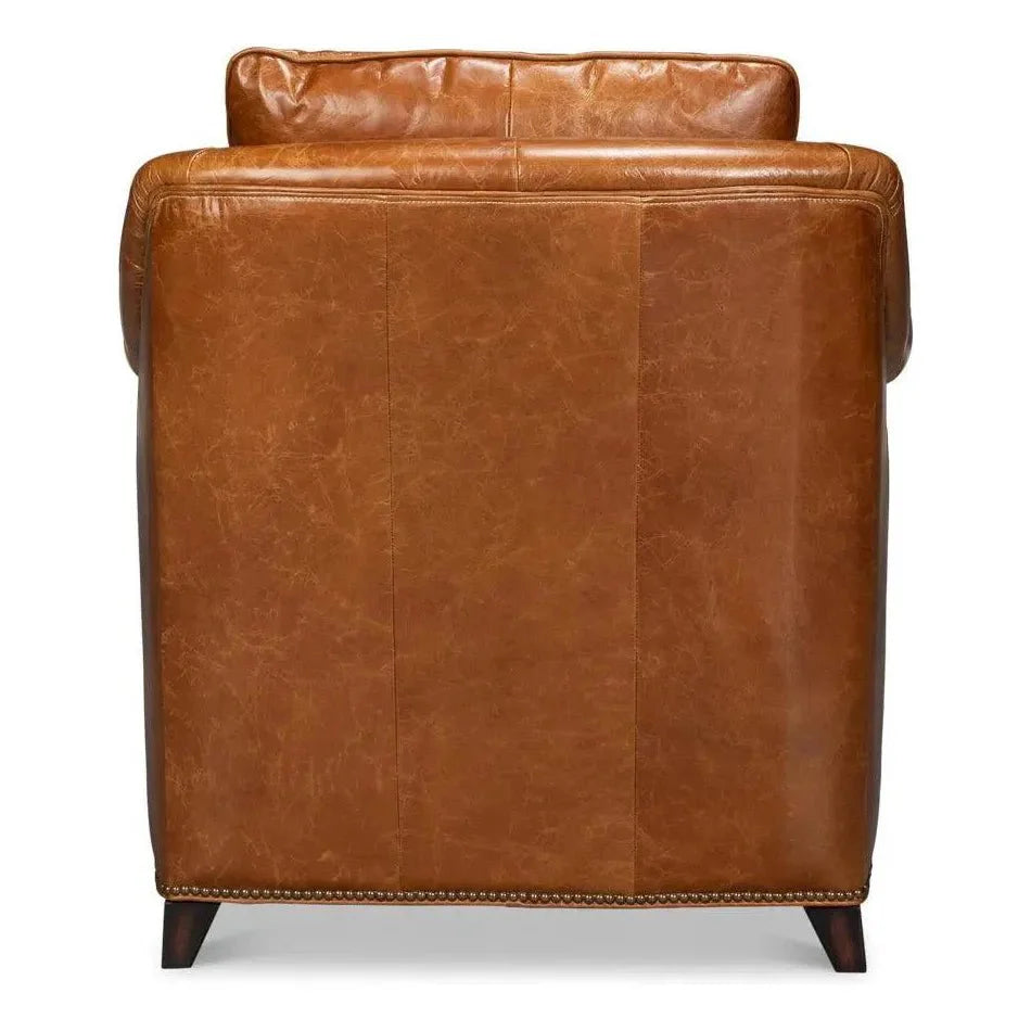 Sarreid Vandike Wood and Leather Brown Arm Chair