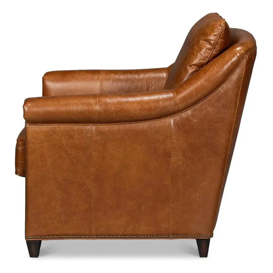 Sarreid Vandike Wood and Leather Brown Arm Chair