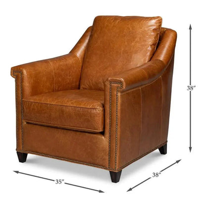 Sarreid Vandike Wood and Leather Brown Arm Chair
