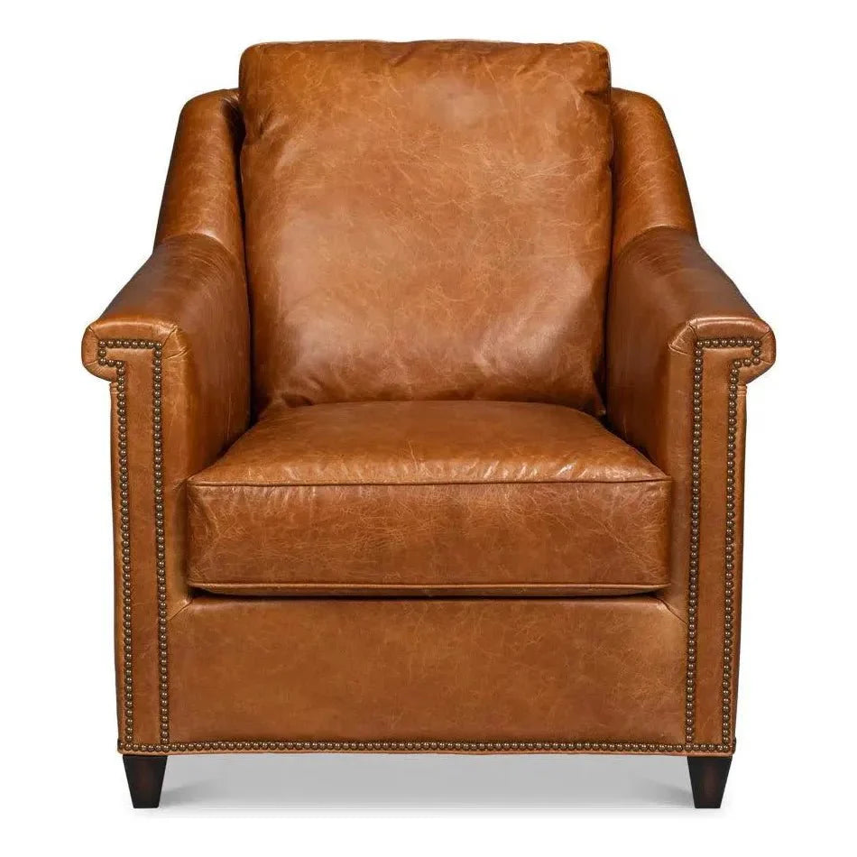 Sarreid Vandike Wood and Leather Brown Arm Chair