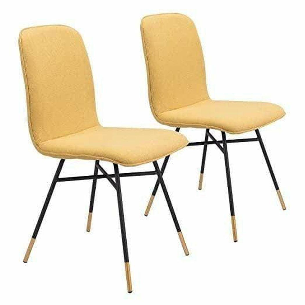 Var Dining Chair (Set of 2) Yellow - Sideboards and Things Accents_Black, Accents_Gold, Back Type_With Back, Brand_Zuo Modern, Color_Black, Color_Gold, Color_Yellow, Depth_20-30, Finish_Powder Coated, Height_30-40, Materials_Metal, Metal Type_Steel, Number of Pieces_2PC Set, Product Type_Dining Height, Upholstery Type_Fabric Blend, Upholstery Type_Polyester, Width_10-20