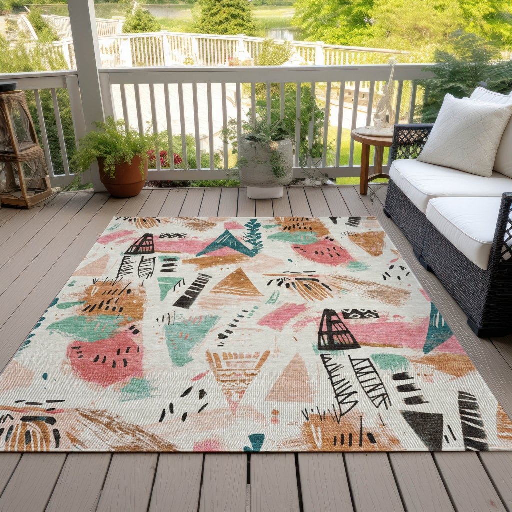 LOOMLAN Rugs Veldorah Ivory Washable Indoor-Outdoor Rug