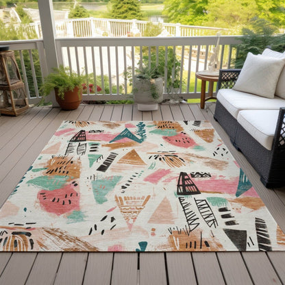 LOOMLAN Rugs Veldorah Ivory Washable Indoor-Outdoor Rug