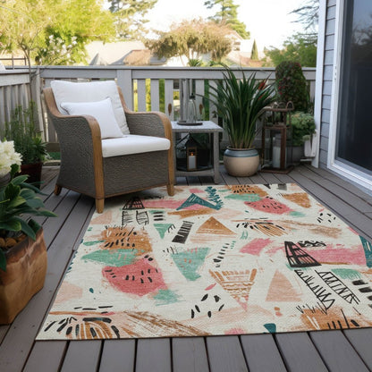 LOOMLAN Rugs Veldorah Ivory Washable Indoor-Outdoor Rug