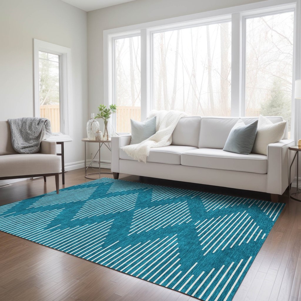 LOOMLAN Rugs Velina Teal Washable Indoor-Outdoor Rug