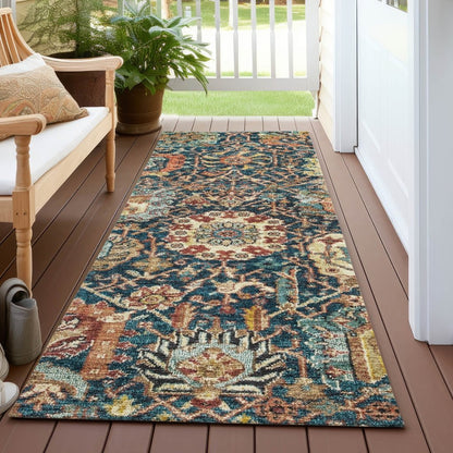 LOOMLAN Rugs Verona Blue Washable Indoor-Outdoor Rug