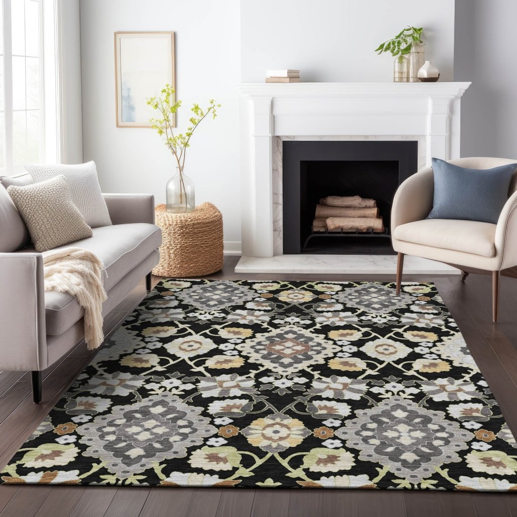LOOMLAN Rugs Vespera Black Washable Indoor-Outdoor Rug