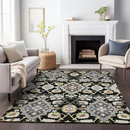LOOMLAN Rugs Vespera Black Washable Indoor-Outdoor Rug