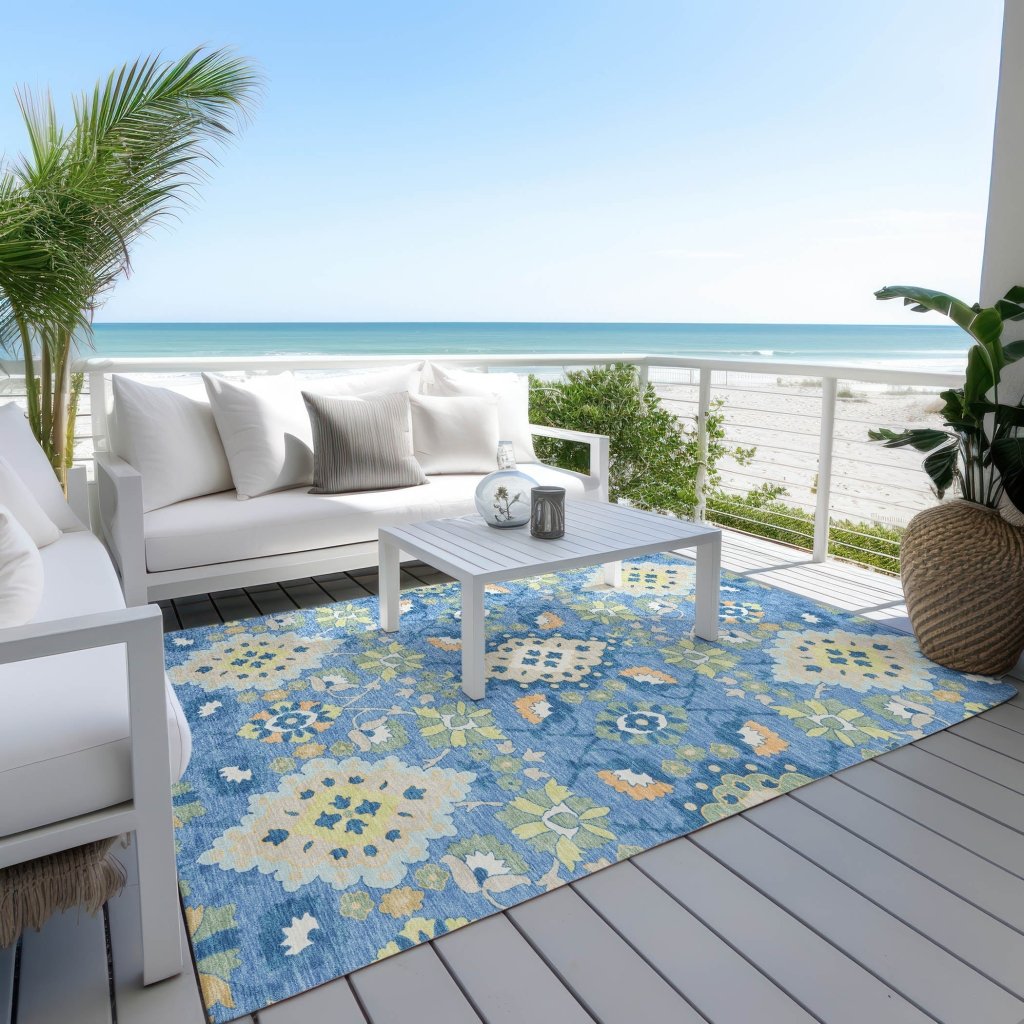 LOOMLAN Rugs Vespera Blue Washable Indoor-Outdoor Rug