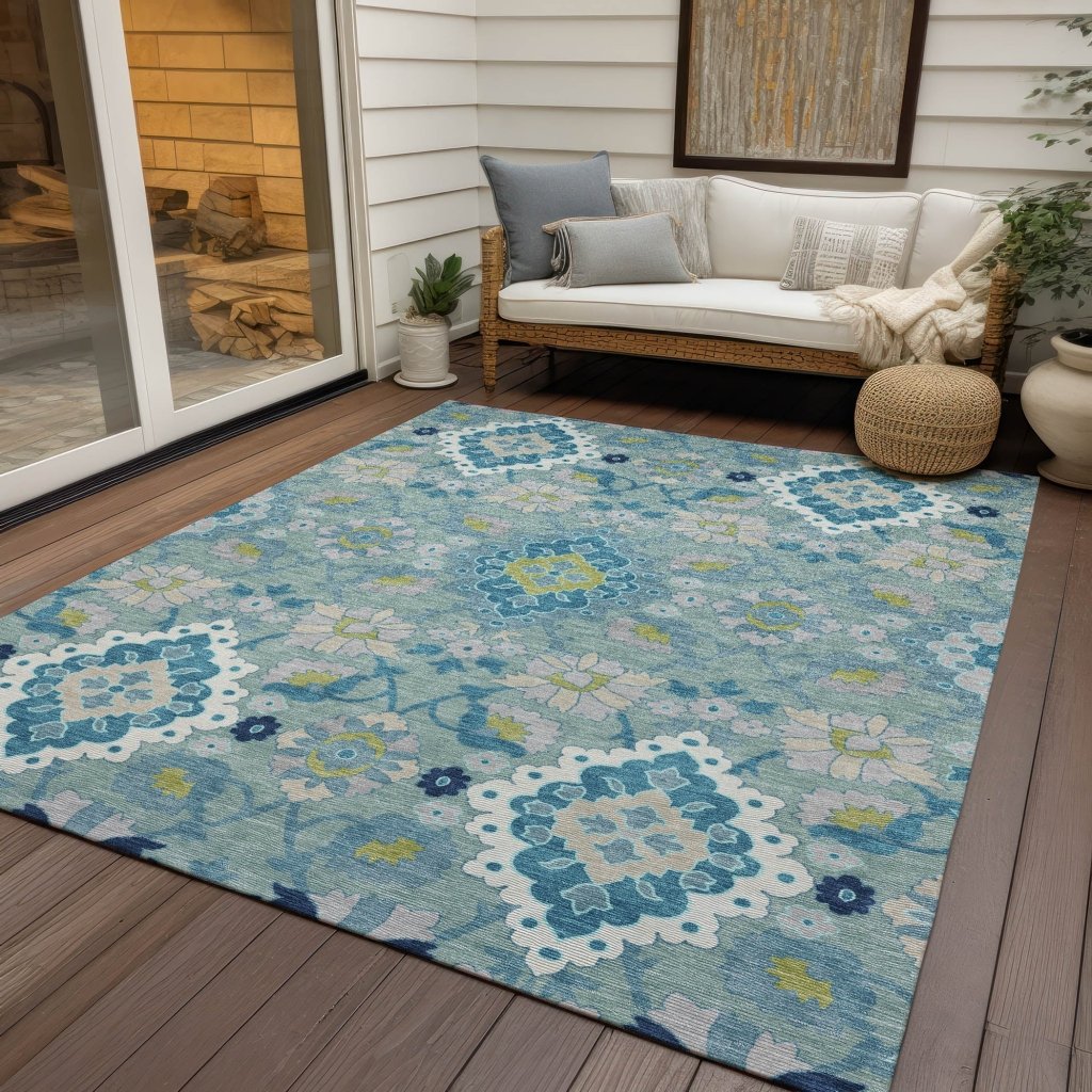 LOOMLAN Rugs Vespera Teal Washable Indoor-Outdoor Rug