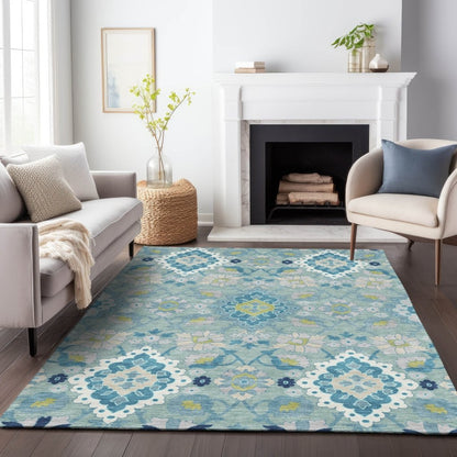LOOMLAN Rugs Vespera Teal Washable Indoor-Outdoor Rug