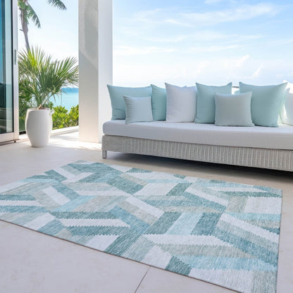 LOOMLAN Rugs Viella Teal Washable Indoor-Outdoor Rug