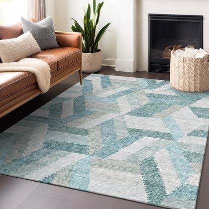 LOOMLAN Rugs Viella Teal Washable Indoor-Outdoor Rug