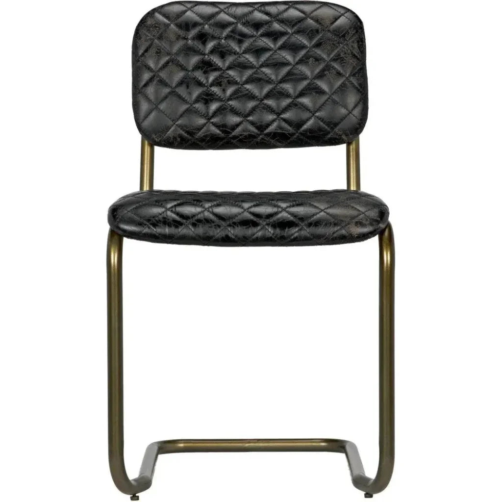 Vintage Leather Armless Dining Chair - LOOMLAN - Noir - Dining Chairs