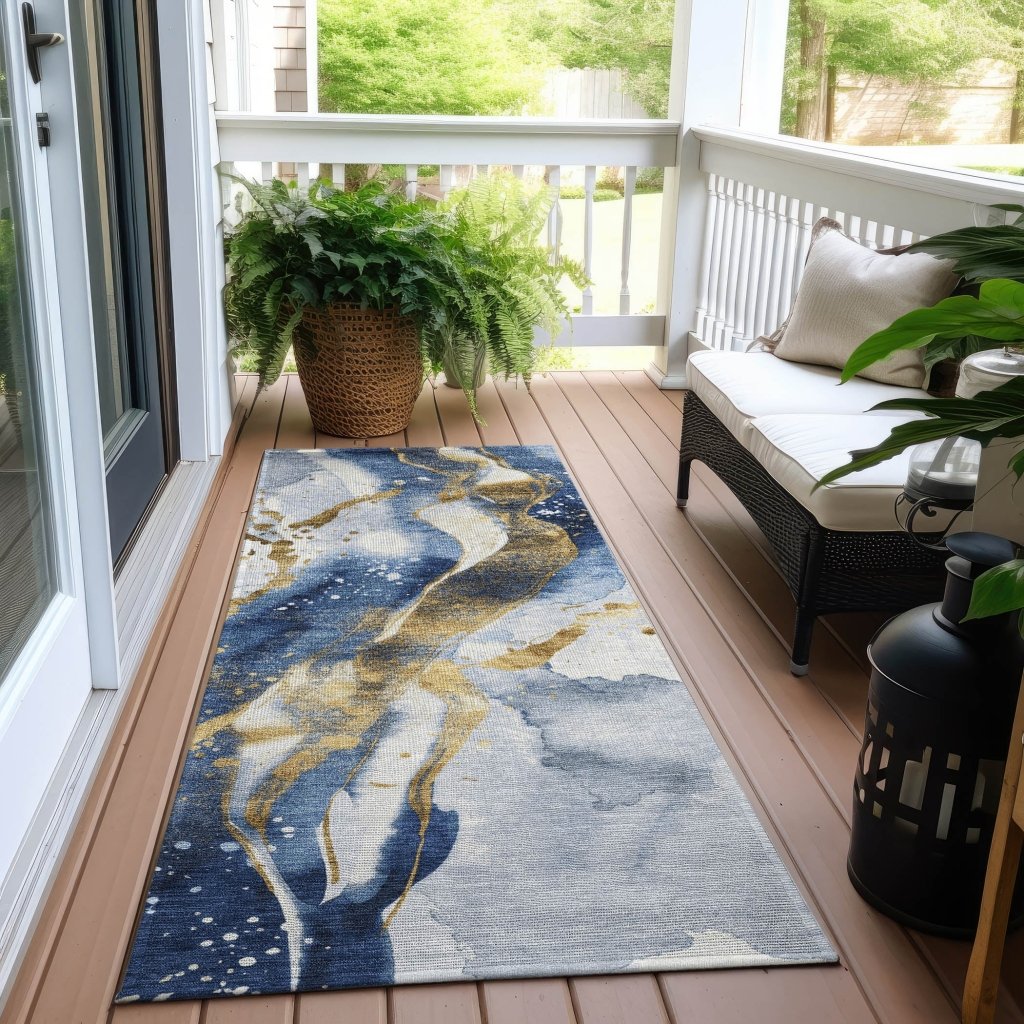 LOOMLAN Rugs Vionetta Blue Washable Indoor-Outdoor Rug