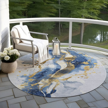 LOOMLAN Rugs Vionetta Blue Washable Indoor-Outdoor Rug