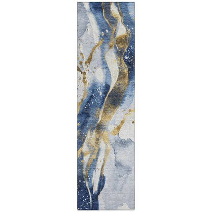 LOOMLAN Rugs Vionetta Blue Washable Indoor-Outdoor Rug