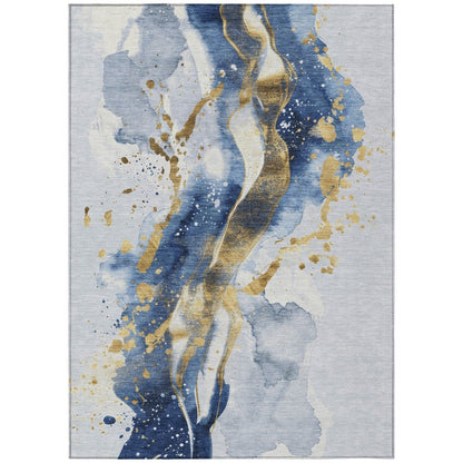 LOOMLAN Rugs Vionetta Blue Washable Indoor-Outdoor Rug