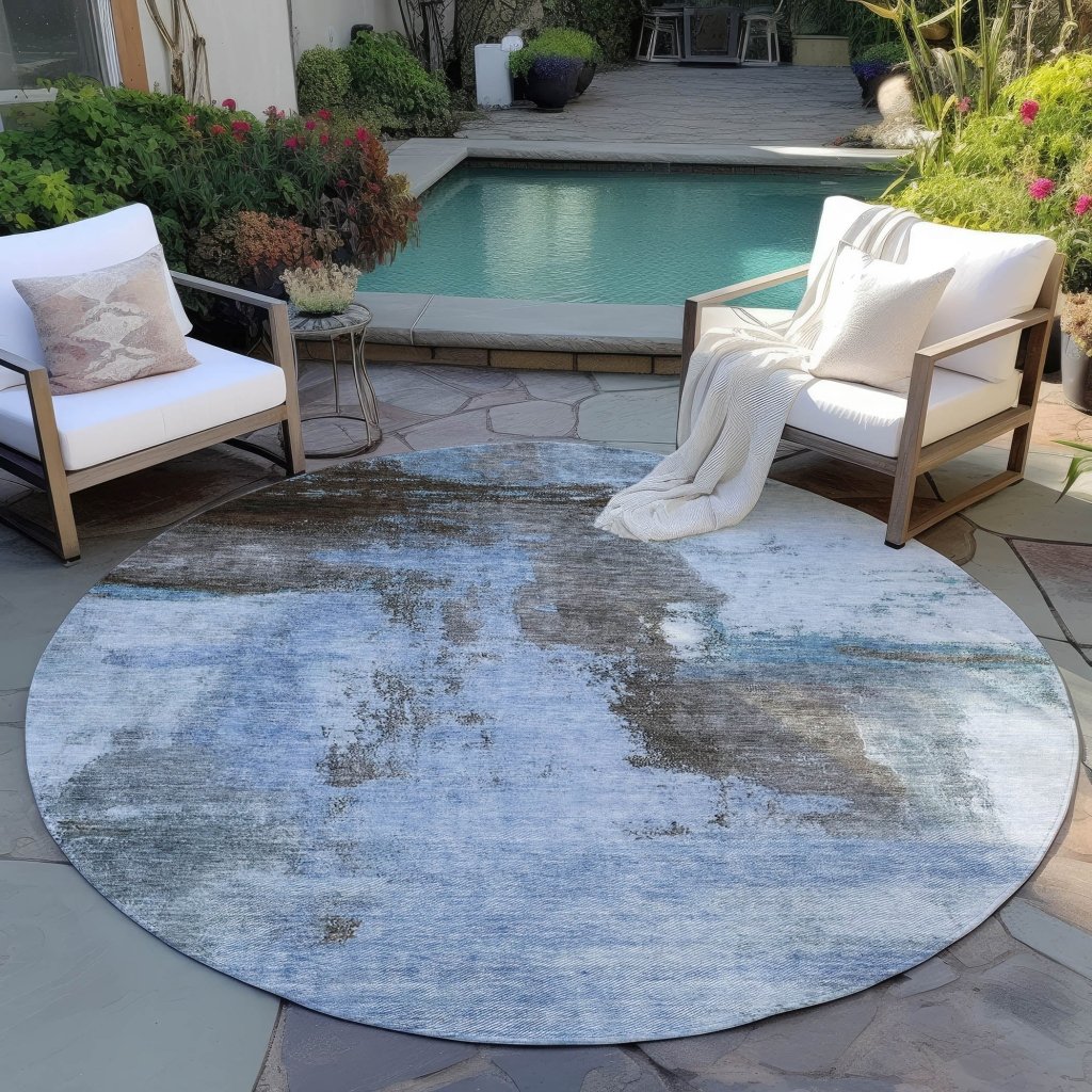 LOOMLAN Rugs Vionna Blue Washable Indoor-Outdoor Rug