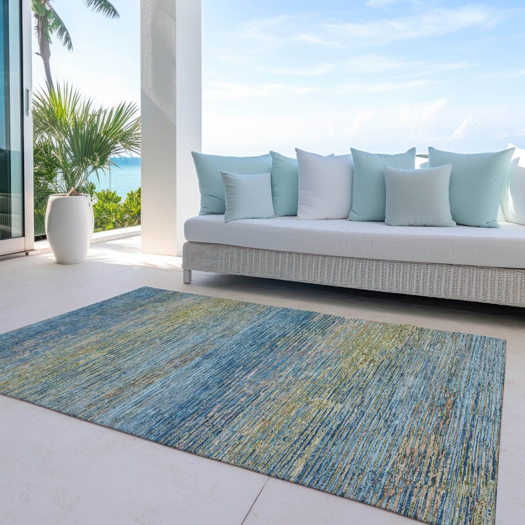 LOOMLAN Rugs Viya Blue Washable Indoor-Outdoor Rug