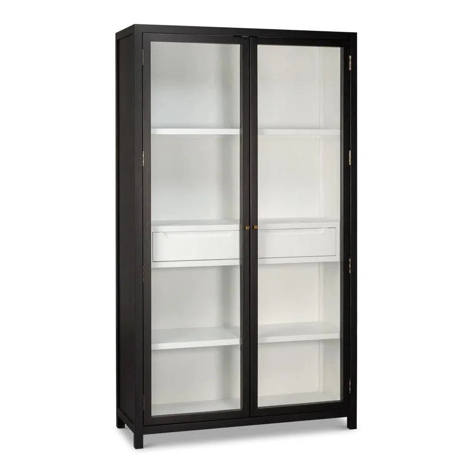 Walker Wooden Glass Door Black Bookcase - LOOMLAN - Sarreid - Bookcases