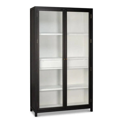 Walker Wooden Glass Door Black Bookcase - LOOMLAN - Sarreid - Bookcases