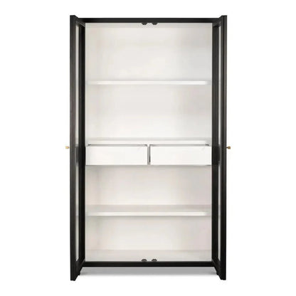 Walker Wooden Glass Door Black Bookcase - LOOMLAN - Sarreid - Bookcases