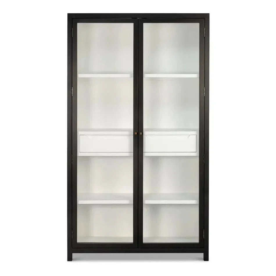Walker Wooden Glass Door Black Bookcase - LOOMLAN - Sarreid - Bookcases