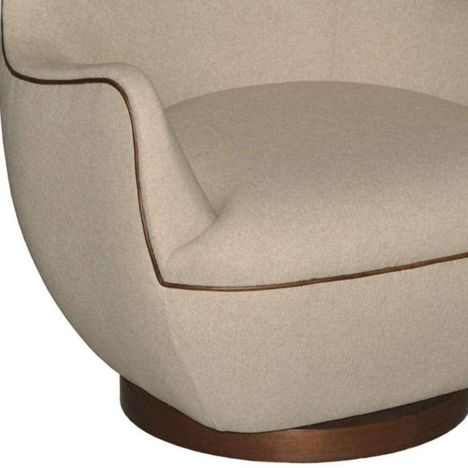 Walnut Brene Oatmeal Swivel Chair - Sideboards and Things Back Type_Tight Back, Brand_Currey & Co, Color_Beige, Color_Taupe, Features_Swivel, Materials_Upholstery, Materials_Wood, Product Type_Club Chair, Upholstery Type_Fabric Blend, Upholstery Type_Leather, Wood Species_Mahogany