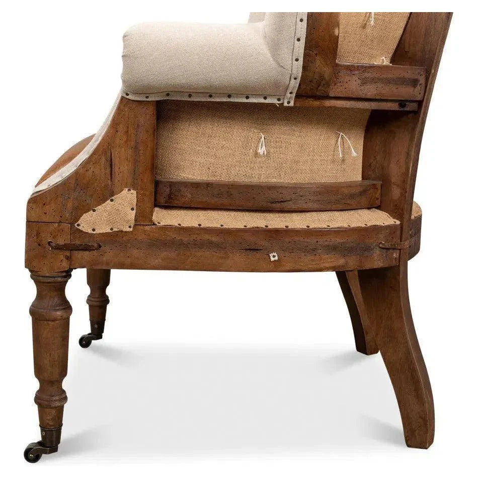 Welsh Beige Wing Accent Chair Linen, Burlap, Leather - LOOMLAN - Sarreid - Accent Chairs