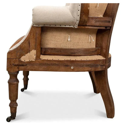 Welsh Beige Wing Accent Chair Linen, Burlap, Leather - LOOMLAN - Sarreid - Accent Chairs