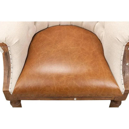 Welsh Beige Wing Accent Chair Linen, Burlap, Leather - LOOMLAN - Sarreid - Accent Chairs