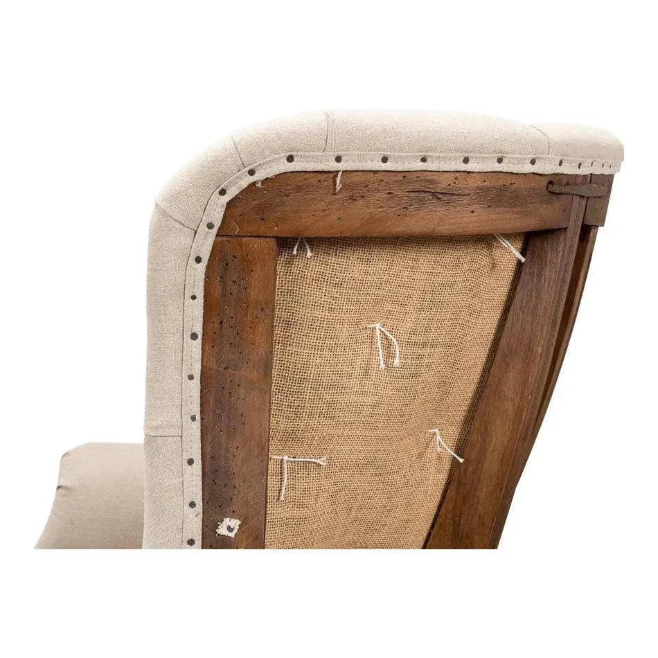 Welsh Beige Wing Accent Chair Linen, Burlap, Leather - LOOMLAN - Sarreid - Accent Chairs