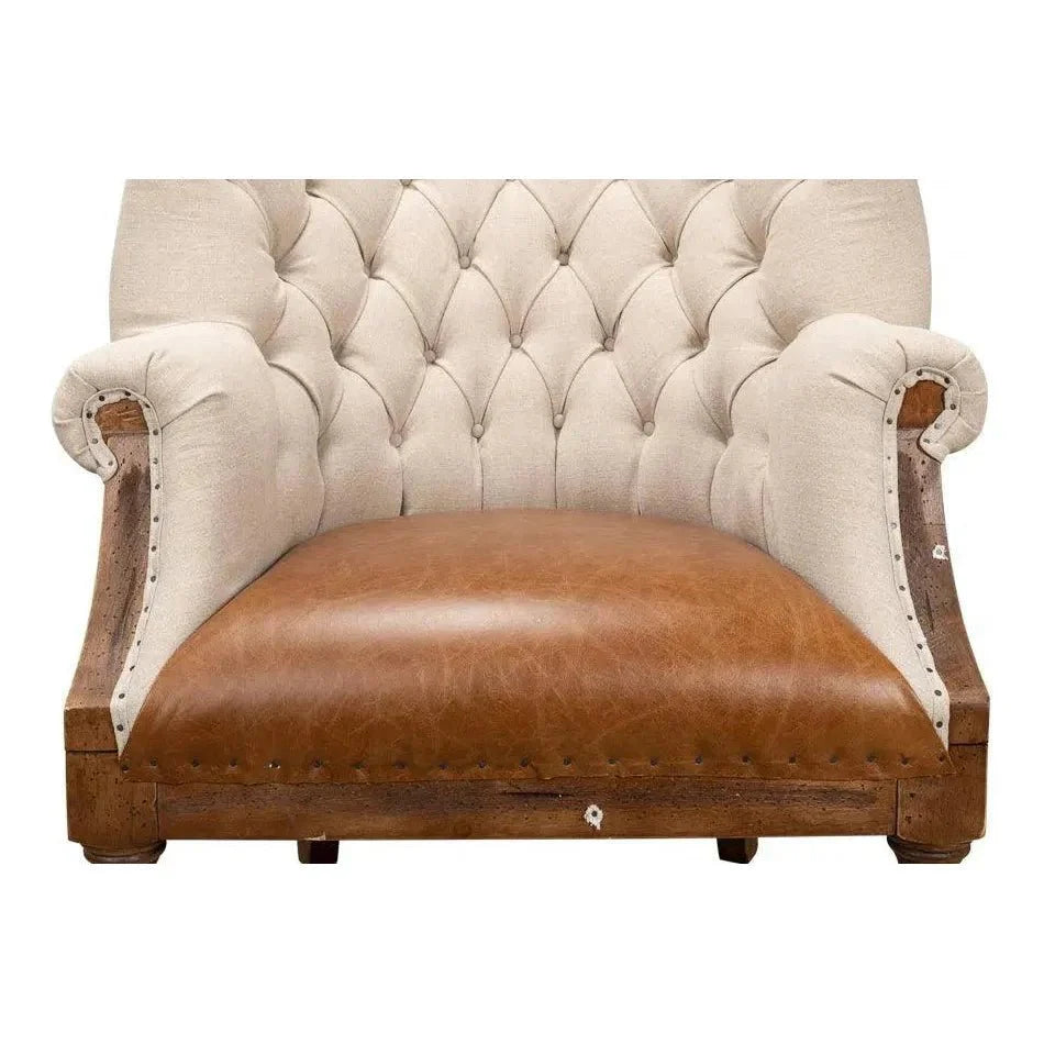 Welsh Beige Wing Accent Chair Linen, Burlap, Leather - LOOMLAN - Sarreid - Accent Chairs